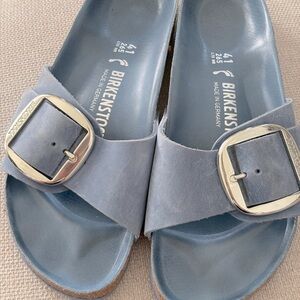 Birkenstock Light Blue Madrid Sandal with Metallic Big Buckle
